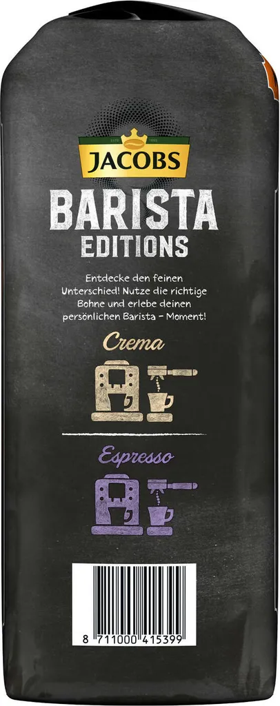 JACOBS Kaffeebohnen Barista Editions Crema Intense 2 X 1kg Ganze Bohnen + 1 Aluminiumdose Im Barista Design 10 JACOBS Kaffeebohnen Barista Editions Crema Intense 2 X 1kg Ganze Bohnen + 1 Aluminiumdose Im Barista Design – Bild 8