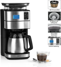 BEEM FRESH-AROMA-PERFECT II Filterkaffeemaschine Mit Mahlwerk - Thermo Kaffeemaschine Filterkaffeemaschine 10 Tassen Timer Thermoskanne Edelstahl -Bon Cafe Store 067e591222ca651f08b550e424838fb6