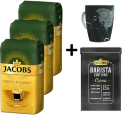 JACOBS Kaffeebohnen Expertenröstung Crema Italiano 3 Kg Geröstete Bohnen+ 1 Jacobs Barista Becher+ 1 Dose