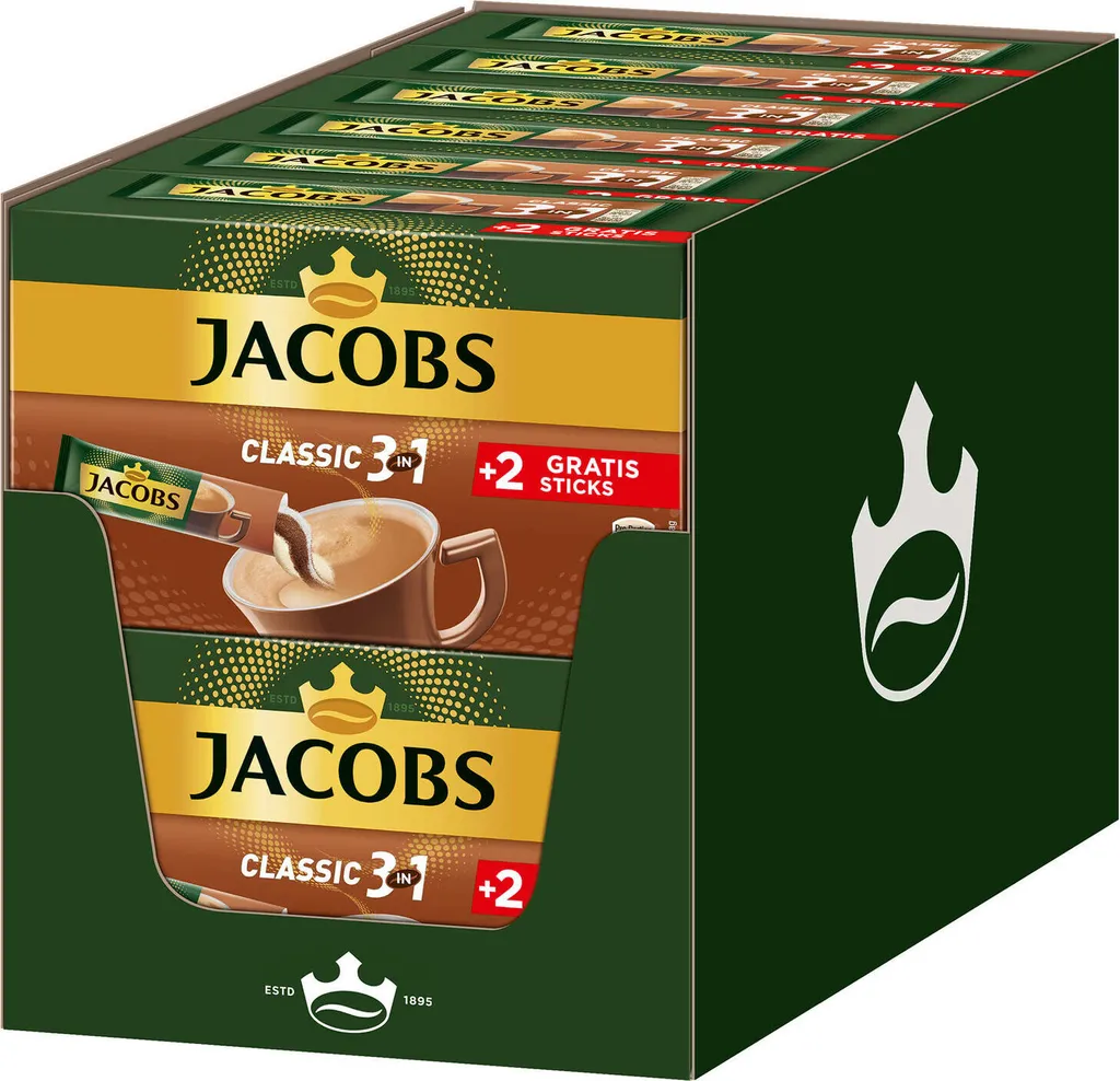 JACOBS Löskaffee 3in1 Classic Löslicher Kaffee 12 X 10+2 Sticks Instantkaffee 3 JACOBS Löskaffee 3in1 Classic Löslicher Kaffee 12 X 10+2 Sticks Instantkaffee