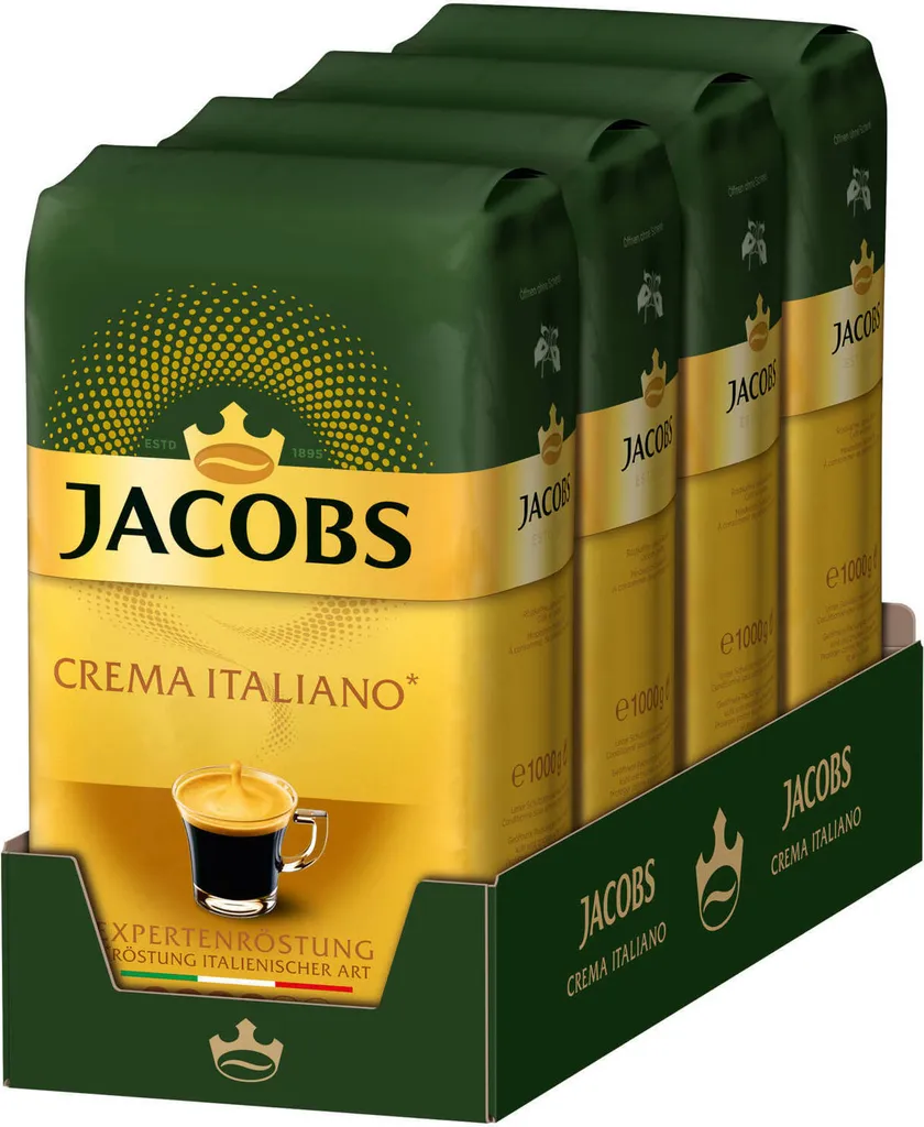 JACOBS Kaffeebohnen Expertenröstung Crema Italiano 4x1kg Ganze Kaffee Bohnen 5 JACOBS Kaffeebohnen Expertenröstung Crema Italiano 4x1kg Ganze Kaffee Bohnen – Bild 3
