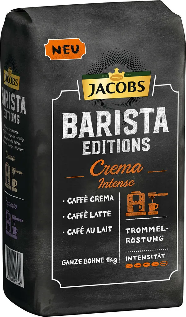 JACOBS Kaffeebohnen Barista Editions Crema Intense 2 X 1kg Ganze Bohnen + 1 Aluminiumdose Im Barista Design 7 JACOBS Kaffeebohnen Barista Editions Crema Intense 2 X 1kg Ganze Bohnen + 1 Aluminiumdose Im Barista Design – Bild 5