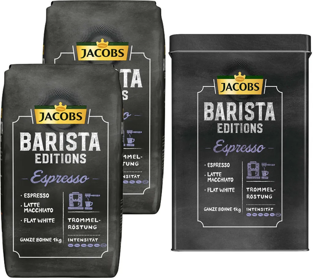 JACOBS Kaffeebohnen Barista Editions Espresso 2x1kg Ganze Bohne + Aluminium Dose Im Barista Design 3 JACOBS Kaffeebohnen Barista Editions Espresso 2x1kg Ganze Bohne + Aluminium Dose Im Barista Design