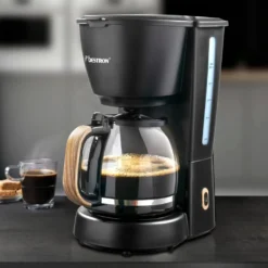 Bestron Filter-Kaffeemaschine Für 10 Tassen Kaffee, Inkl. 1,5 Liter Glaskanne, Permanentfilter & Warmhalteplatte, 1.000 Watt, Black & Wood-Design, Farbe: Schwarz / Holz -Bon Cafe Store 2856cdbe34f15b98f45c19eff3249434