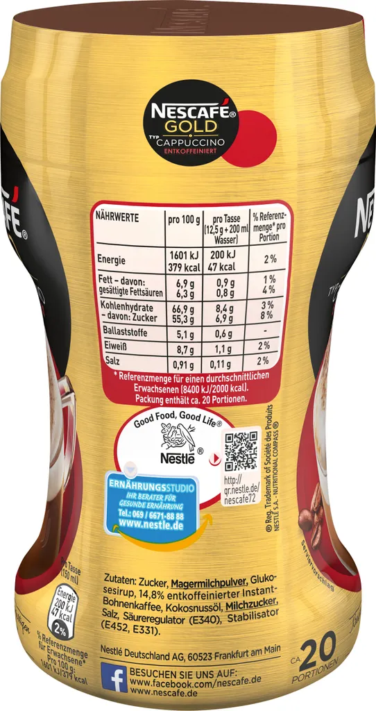 Nescafé® Nescafé Gold Typ Cappuccino Entkoffeiniert | 250g Dose 4 Nescafé® Nescafé Gold Typ Cappuccino Entkoffeiniert | 250g Dose – Bild 2