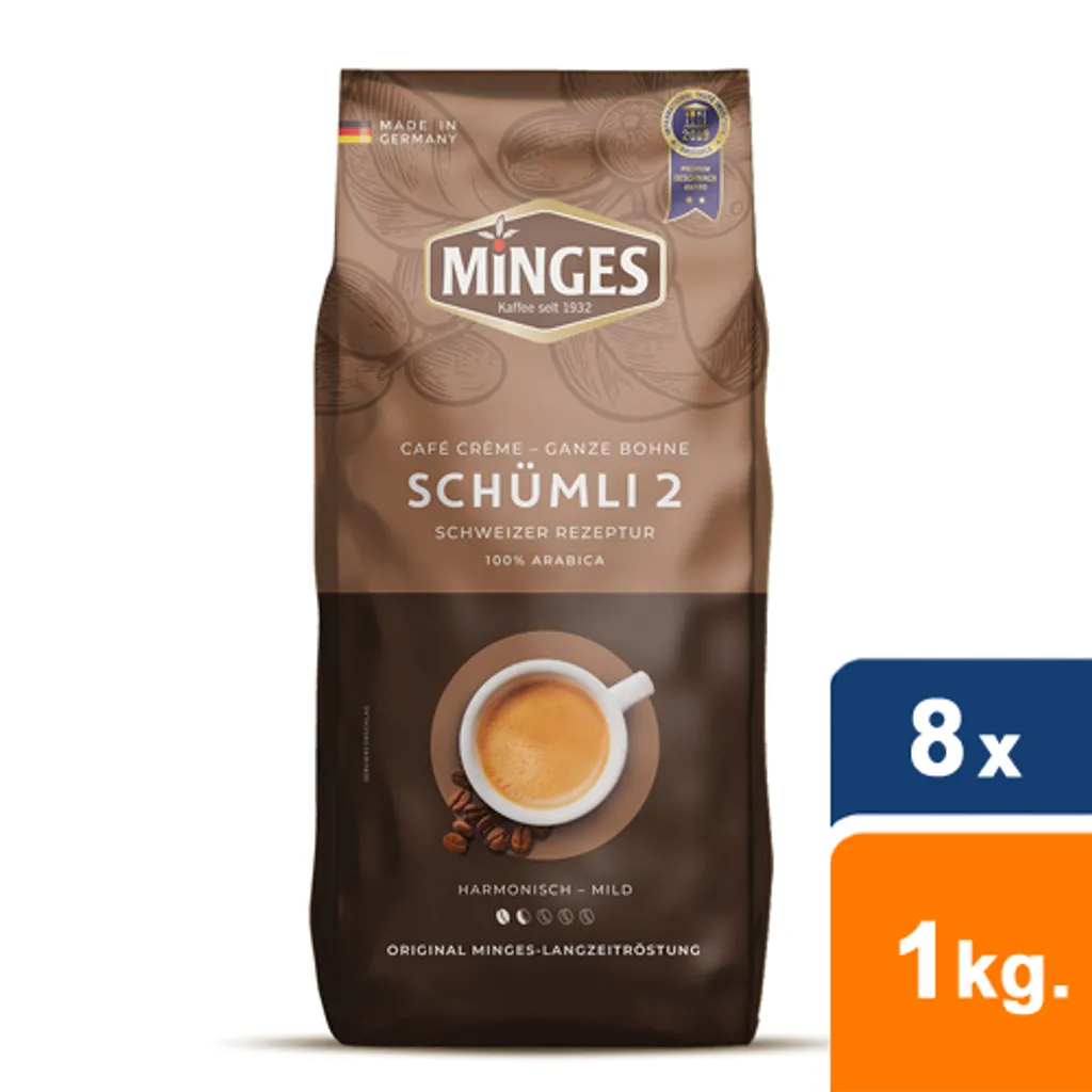 Minges - Café Crème Schümli 2 Bohnen - 8x 1 Kg 3 Minges - Café Crème Schümli 2 Bohnen - 8x 1 Kg