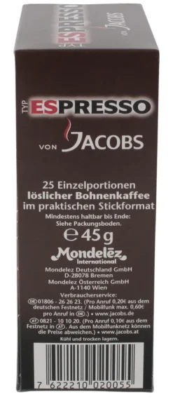 Jacobs Typ Espresso Sticks | Löslicher Kaffee | 25 Portionen -Bon Cafe Store 3c9c8743899b6648e65bd30a7016c9ee