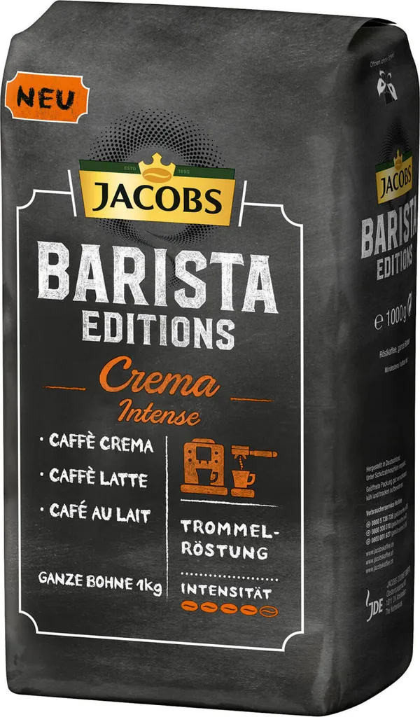 Jacobs Barista Editions Crema Intense, Bohnenkaffee, Ganze Bohnen, Röstkaffee, Kaffeebohnen, 4 X 1000 G 4 Jacobs Barista Editions Crema Intense, Bohnenkaffee, Ganze Bohnen, Röstkaffee, Kaffeebohnen, 4 X 1000 G – Bild 2