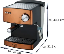 Adler Espressomaschine | Kaffeemaschine | Milchaufschäumer | Cappuccinomaschine | Siebträger Espressomaschine | Elektrische Espressomaschine | Bronze Design | 1,6L Wassertank | 850 Watt |15 Bar | -Bon Cafe Store 48175b22c2224aae488c5e277dbdc754