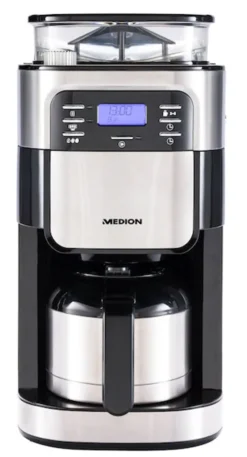MEDION Kaffeemaschine Mit Mahlwerk Und Thermoskanne (Timer, 1 Liter, 900 Watt, Kaffeebohnenmahlwerk, 8 Mahlstufen, LED Display, Tropf Stopp, Isolierkanne, MD19777) -Bon Cafe Store 4e2b4ed3ef3933557fdfc61b2d1b5e24