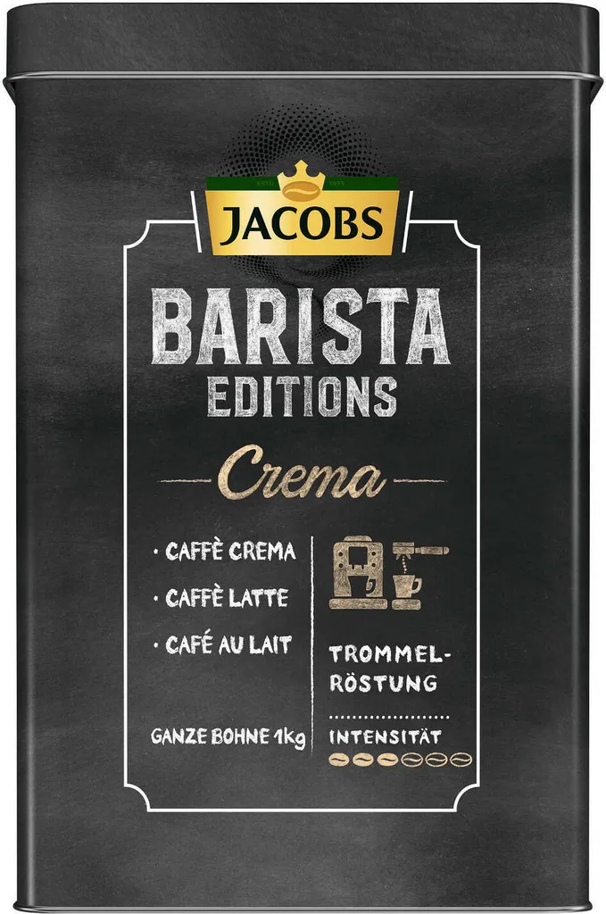JACOBS Kaffeebohnen Barista Editions Crema 2 X 1 Kg Ganze Bohne + 1 Aluminium Dose Im Barista Design 4 JACOBS Kaffeebohnen Barista Editions Crema 2 X 1 Kg Ganze Bohne + 1 Aluminium Dose Im Barista Design – Bild 2