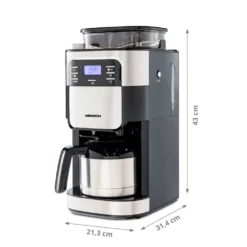 MEDION Kaffeemaschine Mit Mahlwerk Und Thermoskanne (Timer, 1 Liter, 900 Watt, Kaffeebohnenmahlwerk, 8 Mahlstufen, LED Display, Tropf Stopp, Isolierkanne, MD19777) -Bon Cafe Store 6b08da99ca6c341e6b73204827f5924e