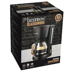 Bestron Filter-Kaffeemaschine Für 10 Tassen Kaffee, Inkl. 1,5 Liter Glaskanne, Permanentfilter & Warmhalteplatte, 1.000 Watt, Black & Wood-Design, Farbe: Schwarz / Holz -Bon Cafe Store 6e3811c31be5d9e0ddb6c23f924389aa