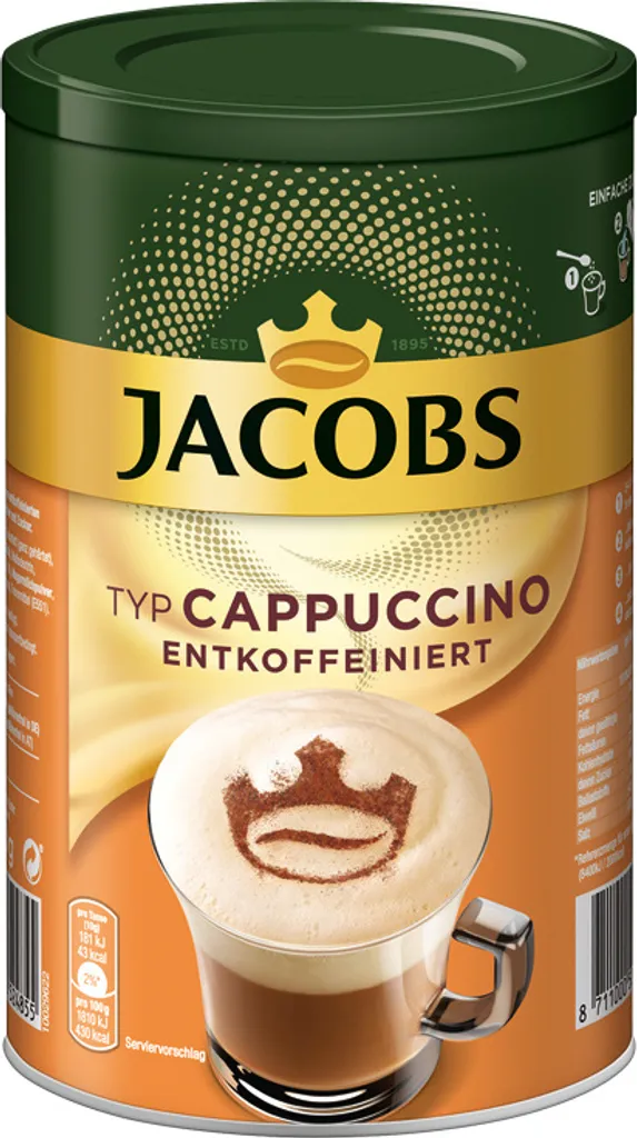 Jacobs Cappuccino Kaffee Fein Cremig Entkoffeiniert Inhalt 220g 3 Jacobs Cappuccino Kaffee Fein Cremig Entkoffeiniert Inhalt 220g