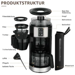 Kompakte Kaffeemaschinen Mit Mahlwerk Filterkaffeemaschine Kaffeemaschine Mit Mühle Für Bohnenkaffee Und Kaffeepulver 2/4/6 Tassen, Schwarz -Bon Cafe Store 78fd5117f590e5e9c94ec2e909c06bf8