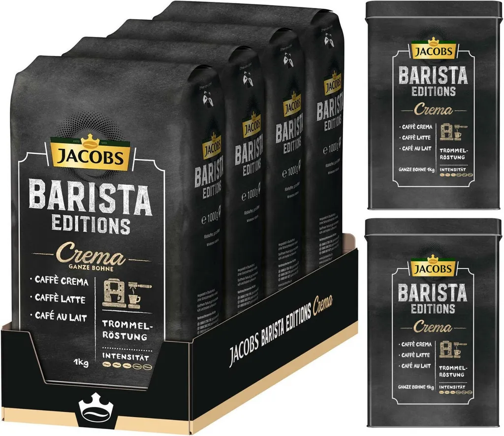 JACOBS Kaffeebohnen Barista Editions Crema Ganze Bohne 4x1 Kg + 2 Alu Dosen Im Barista Design 3 JACOBS Kaffeebohnen Barista Editions Crema Ganze Bohne 4x1 Kg + 2 Alu Dosen Im Barista Design