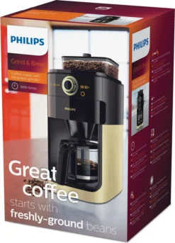 Philips HD7768/90 Grind & Brew Filter Kaffeemaschine, Mahlwerk, Timer, Champagner/schwarz -Bon Cafe Store a98bfd0818945645076fdc02e261df3c