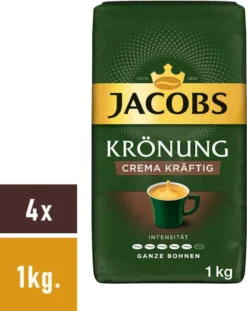 JACOBS Kaffeebohnen Krönung Crema Kräftig Bohnenkaffee 4 X 1 Kg Ganze Bohne -Bon Cafe Store b099e0d4bc70e129e57661aa58f07719