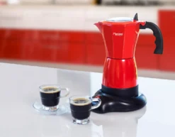 Bestron Elektrischer Espresso-Kocher Mit 360° Basis, Viva Italia, Für 6 Espressotassen: 180 Ml, 480 Watt, Aluminium, Farbe: Rot -Bon Cafe Store b1cd52c0ca336025c1301d8fe2b0b488