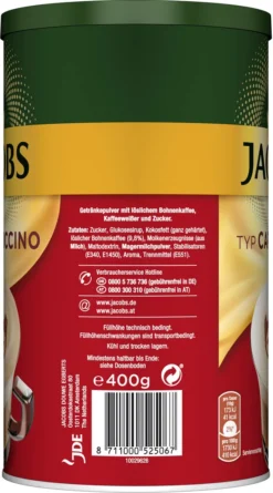 JACOBS Typ Cappuccino 6 X 400 G Dosen Feine Cremigkeit - Viel Schaum 12 JACOBS Typ Cappuccino 6 X 400 G Dosen Feine Cremigkeit - Viel Schaum -Bon Cafe Store b26a4aa3db2b83e8dadfb2d330aaafb4