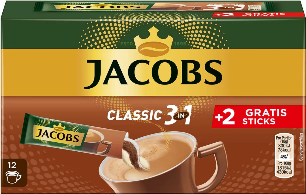 JACOBS Löskaffee 3in1 Classic Löslicher Kaffee 12 X 10+2 Sticks Instantkaffee 5 JACOBS Löskaffee 3in1 Classic Löslicher Kaffee 12 X 10+2 Sticks Instantkaffee – Bild 3