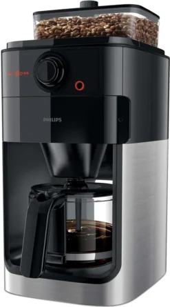 Philips Grind + Brew Filterkaffeemaschine Mit Mahlwerk, 1.2 L Glaskanne, Bis Zu 12 Tassen, Metall, Schwarz (HD7767/00)