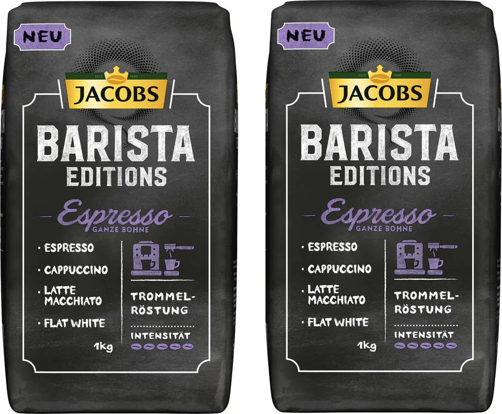 JACOBS Kaffeebohnen Barista Editions Espresso 2x1kg Ganze Bohne + Aluminium Dose Im Barista Design 5 JACOBS Kaffeebohnen Barista Editions Espresso 2x1kg Ganze Bohne + Aluminium Dose Im Barista Design – Bild 3
