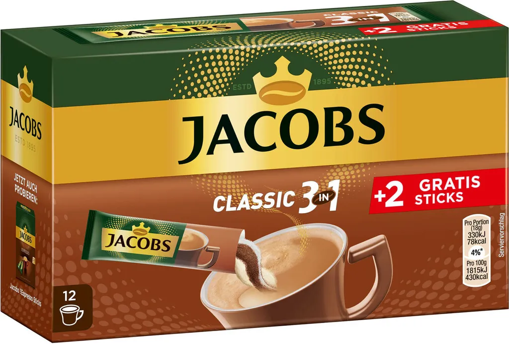 JACOBS Löskaffee 3in1 Classic Löslicher Kaffee 12 X 10+2 Sticks Instantkaffee 4 JACOBS Löskaffee 3in1 Classic Löslicher Kaffee 12 X 10+2 Sticks Instantkaffee – Bild 2