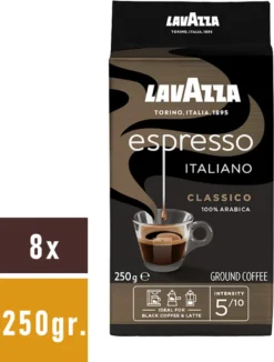Lavazza Espresso Italiano Classico 8x250 G (gemahlener Kaffee) -Bon Cafe Store d5c74a54f873aadd021fe5bc35874b66