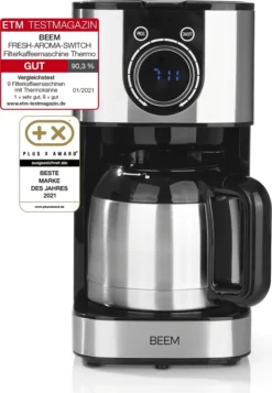 BEEM FRESH-AROMA-SWITCH Filterkaffeemaschine - Thermo Edelstahl 1 L Thermoskanne Bedienrad 24h-Timer 800 W Für 4-8 Tassen Kaffeemaschine Timer -Bon Cafe Store e8f5ed38f21a1145dd5ffb5db57759d6