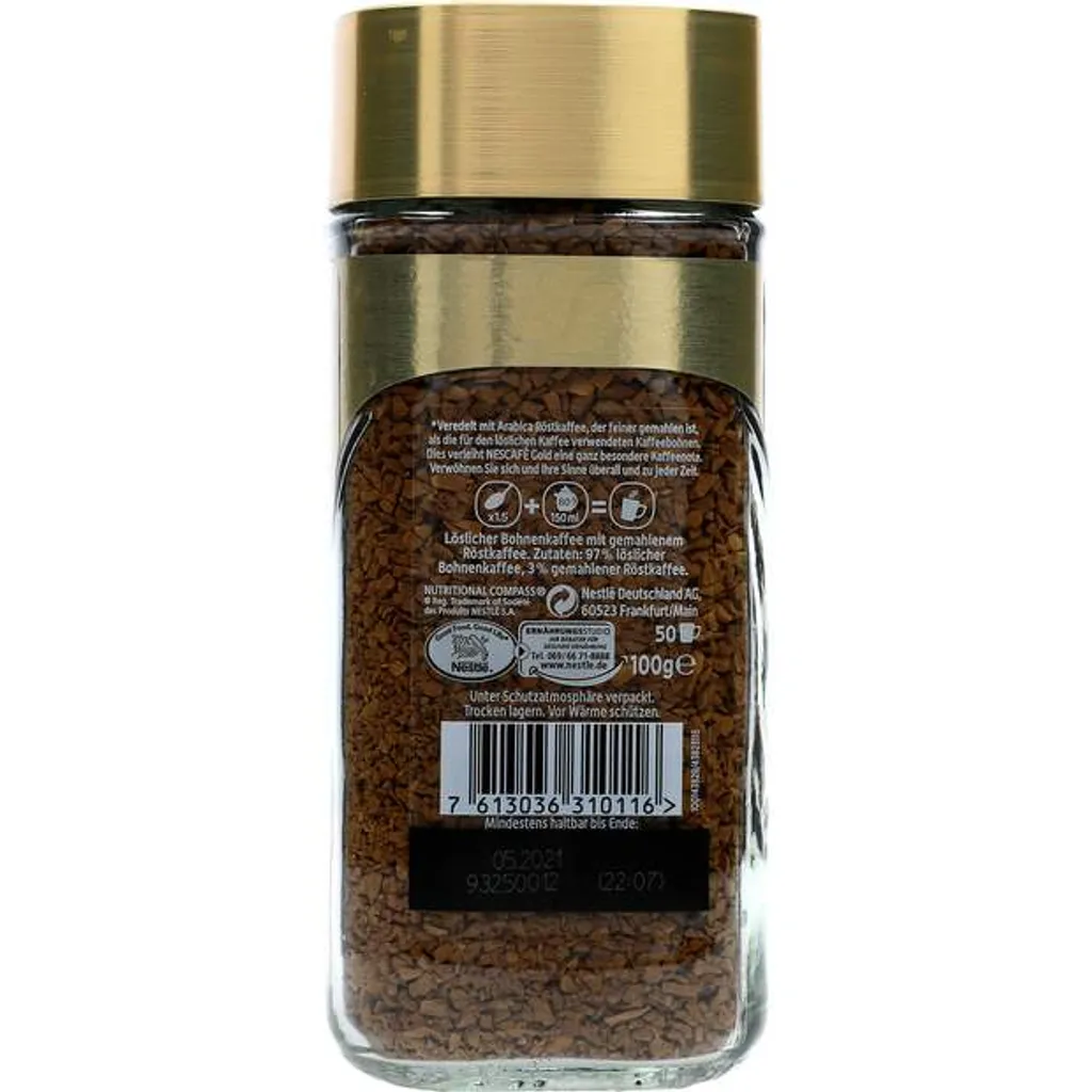 Nestlé® Nescafé Gold Das Original, Löslicher Bohnenkaffee, Kaffee, Gemahlener Röstkaffee, Glas, 100 G 10 Nestlé® Nescafé Gold Das Original, Löslicher Bohnenkaffee, Kaffee, Gemahlener Röstkaffee, Glas, 100 G – Bild 8