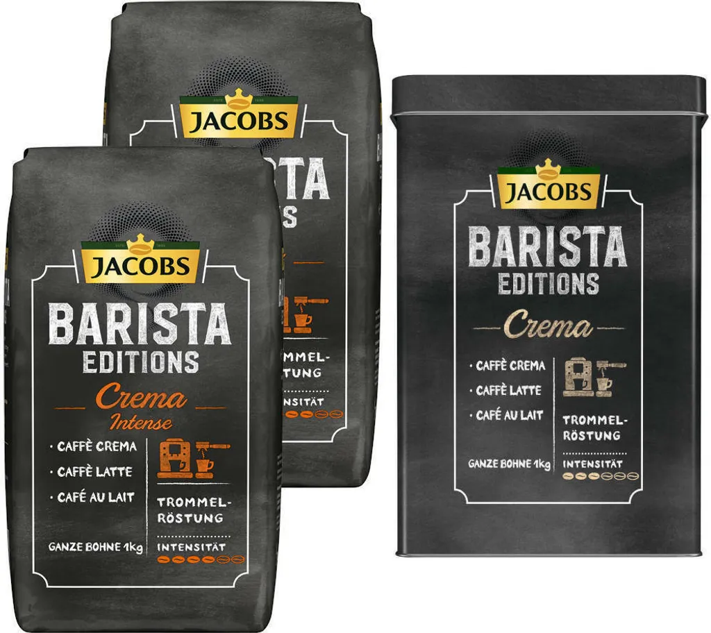 JACOBS Kaffeebohnen Barista Editions Crema Intense 2 X 1kg Ganze Bohnen + 1 Aluminiumdose Im Barista Design 3 JACOBS Kaffeebohnen Barista Editions Crema Intense 2 X 1kg Ganze Bohnen + 1 Aluminiumdose Im Barista Design