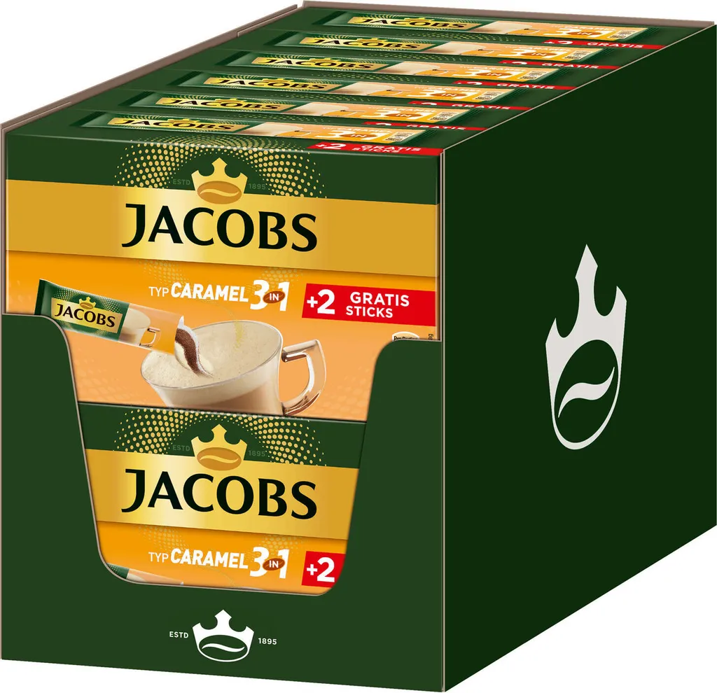 JACOBS Löskaffee 3in1 Typ Caramel Löslicher Kaffee 12 X 10+2 Getränke Sticks 3 JACOBS Löskaffee 3in1 Typ Caramel Löslicher Kaffee 12 X 10+2 Getränke Sticks